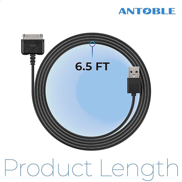 ANTOBLE Antoble 6.5ft USB Data Sync Charging Cable for Barnes and Noble Nook BNTV400 BNTV600 Nook HD 7 inch HD Plus 9 inch Tablet 8GB 16GB 32GB - View 4 of 8