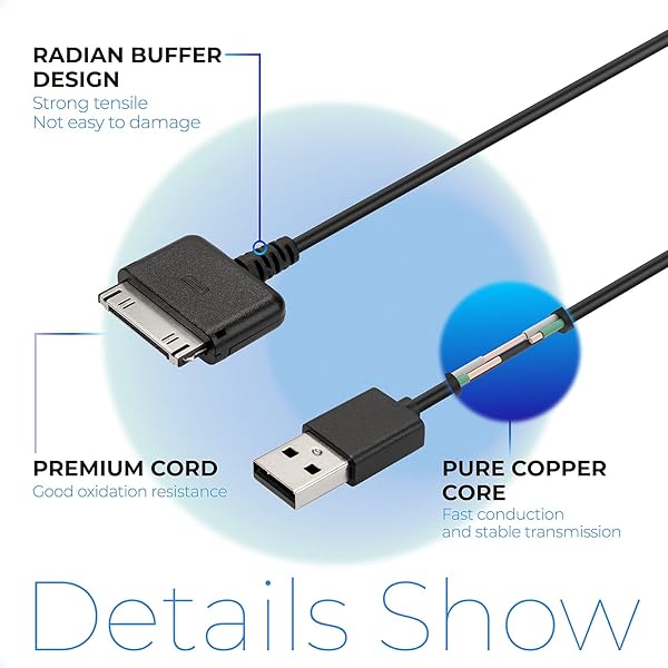 ANTOBLE Antoble 6.5ft USB Data Sync Charging Cable for Barnes and Noble Nook BNTV400 BNTV600 Nook HD 7 inch HD Plus 9 inch Tablet 8GB 16GB 32GB - View 5 of 8