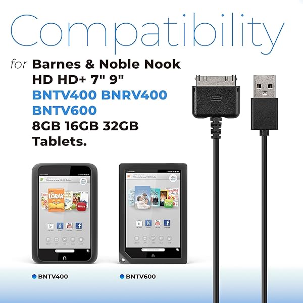 ANTOBLE Antoble 6.5ft USB Data Sync Charging Cable for Barnes and Noble Nook BNTV400 BNTV600 Nook HD 7 inch HD Plus 9 inch Tablet 8GB 16GB 32GB - View 7 of 8