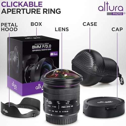 Altura Photo Altura Photo 8mm f/3.0 Fisheye Lens for Canon EOS 90D, 80D, Rebel T8i & More - Professional Wide Angle Photography - View 4 of 7