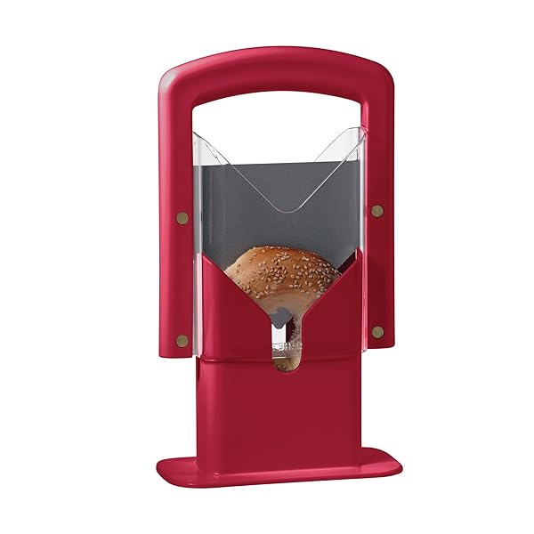 Hoan Hoan Original Bagel Guillotine Slicer - 9.25-Inch Universal Cutter in Red for Perfect Bagels Every Time