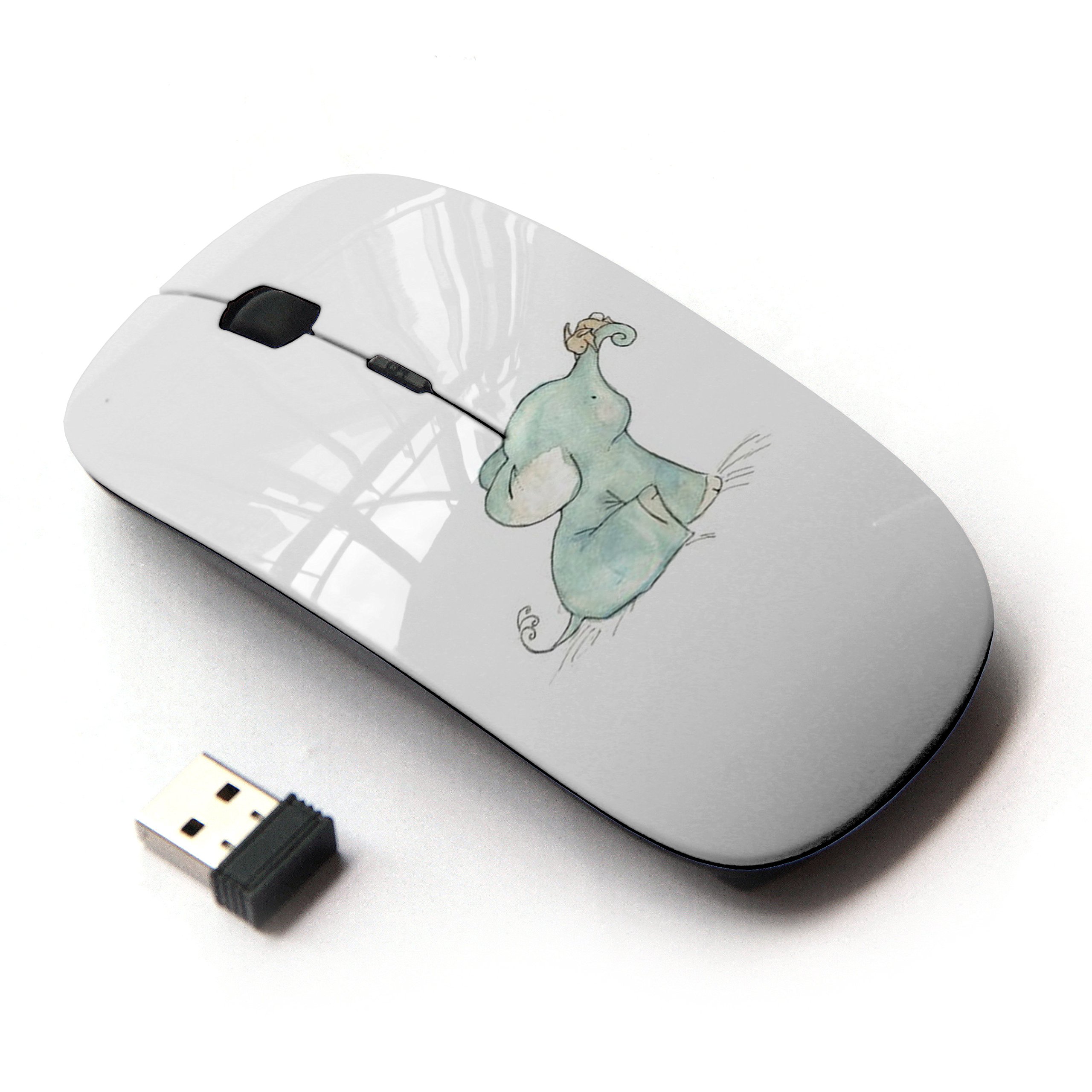 KawaiiMouse Optical 24G Wireless Mouse Cute Baby Elephant Design in Blue and White
