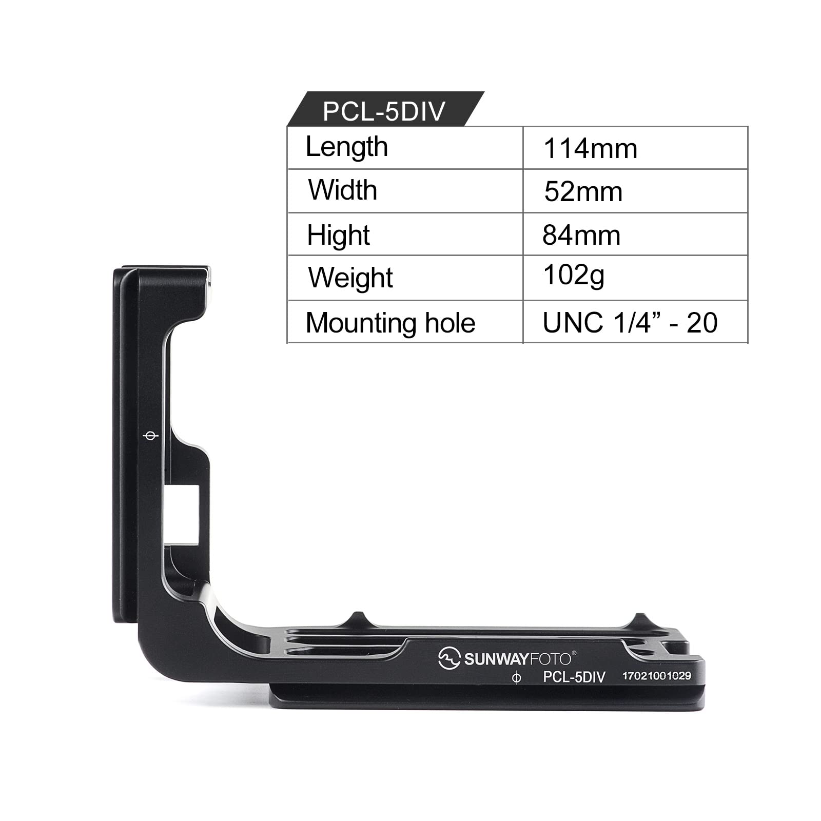 Sunwayfoto PCL-5DIV QR L Plate for Canon 5D Mark IV Arca RRS Compatible Lightweight Durable Design - View 9 of 9
