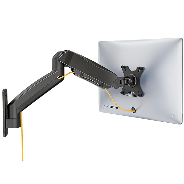 WALI "WALI Single Monitor Wall Mount - Adjustable Gas Spring Arm for 32" Screens, Max Extension 21.2" - GSWM001, Black"