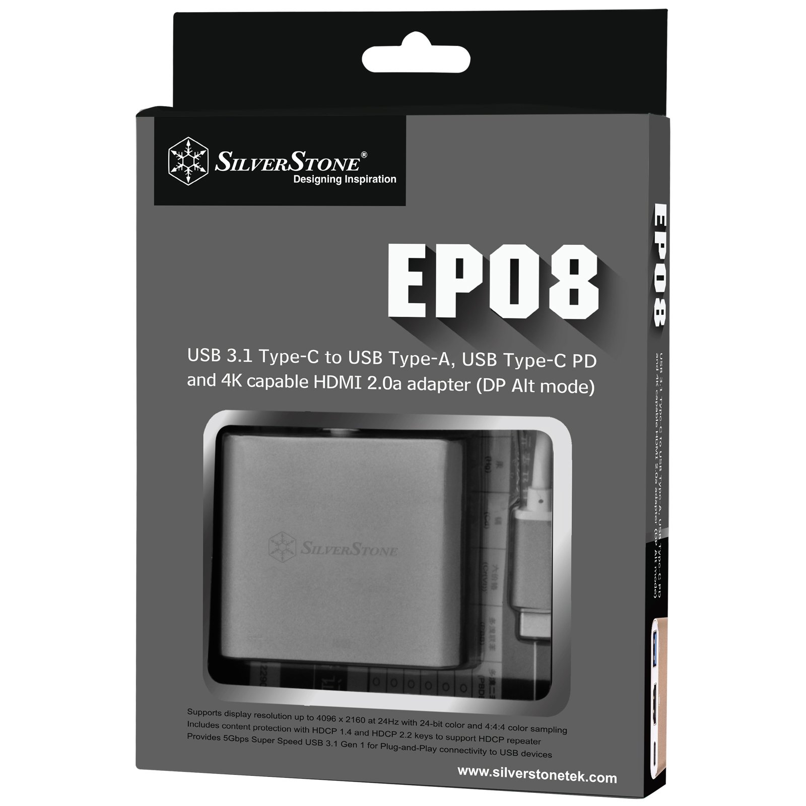 SilverStone Technology USB Type-C Multi-Purpose Hub Charcoal Gray EP08C for Fast Data Transfer and Connectivity - View 7 of 7