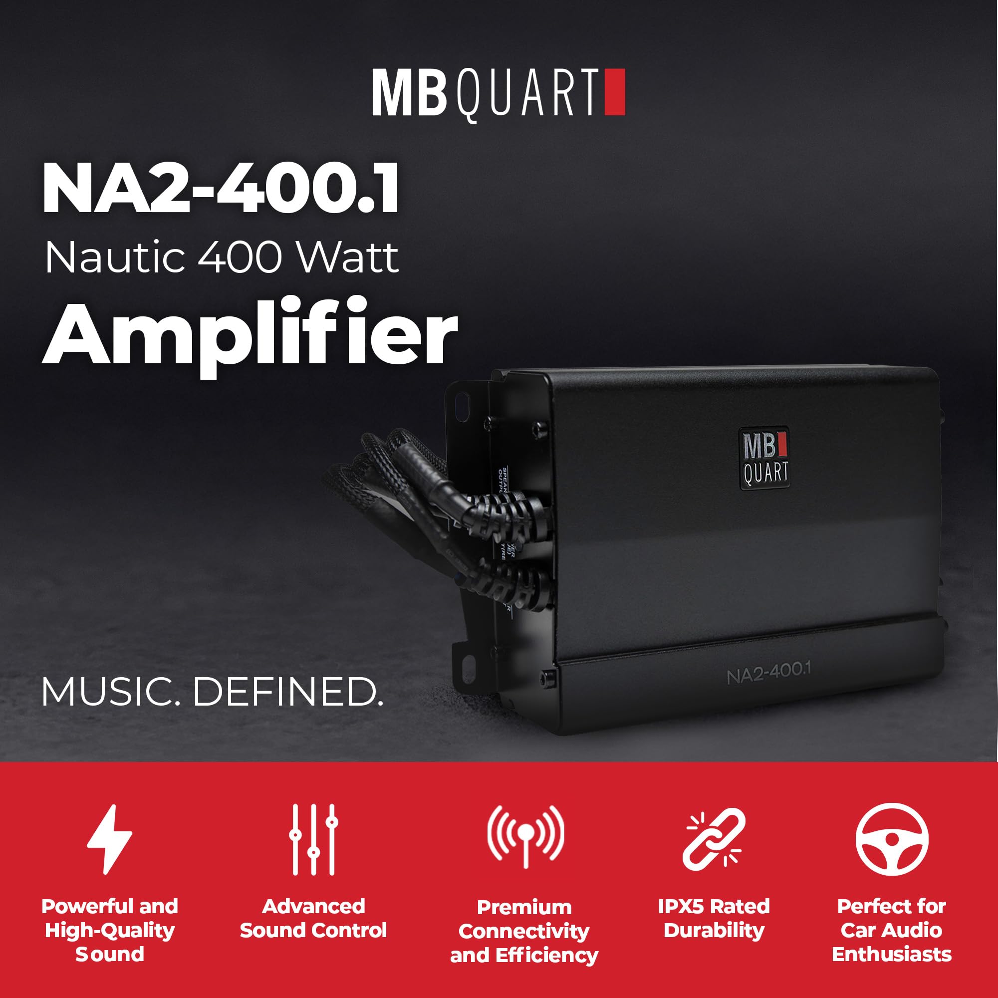 MB Quart NA2-400.1 Compact 400 Watt Mono Powersports Amplifier for Subwoofer Performance - View 2 of 7