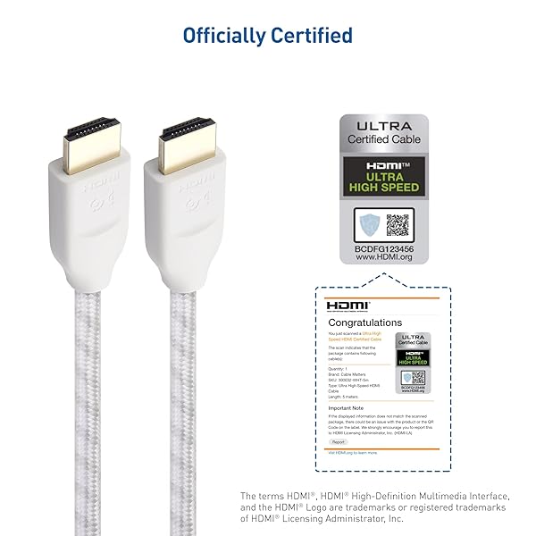 Cable Matters Cable Matters Ultra High Speed HDMI Cable 16.4 ft 48Gbps 8K 60Hz 4K 240Hz HDR Support for PS5 Xbox Series X S RTX3080 3090 Apple TV White - View 3 of 8