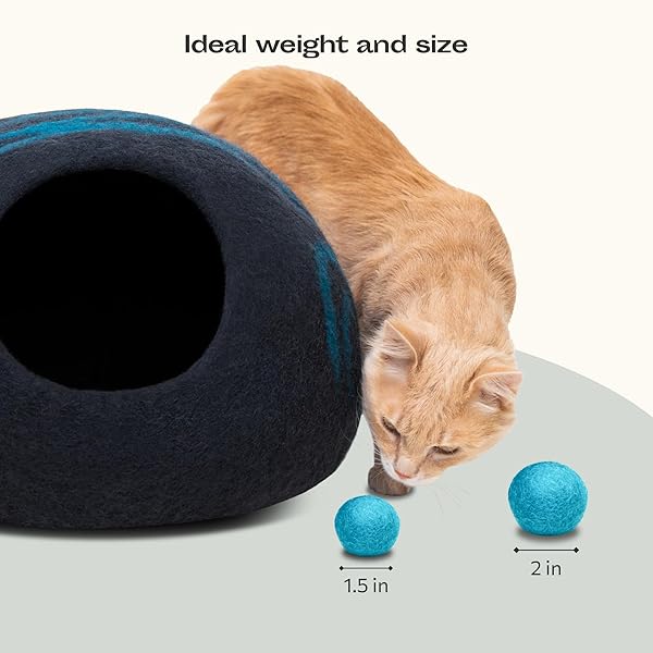 MEOWFIA MEOWFIA 6-Pack Wool Ball Toys for Cats and Small Dogs Felted 1.5 Inch Silent Mini Tennis Balls Ideal for Cat Caves Aquamarine - View 3 of 6