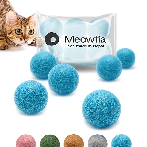 MEOWFIA MEOWFIA 6-Pack Wool Ball Toys for Cats and Small Dogs Felted 1.5 Inch Silent Mini Tennis Balls Ideal for Cat Caves Aquamarine