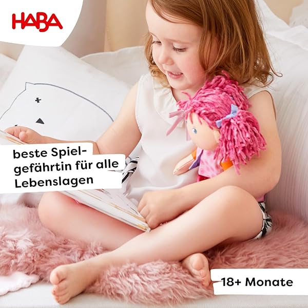 HABA HABA Lilli-Lou 12 Inch Soft Doll with Pink Hair Blue Eyes Embroidered Face Machine Washable Baby Doll for Ages 18 Months and Up - View 2 of 8