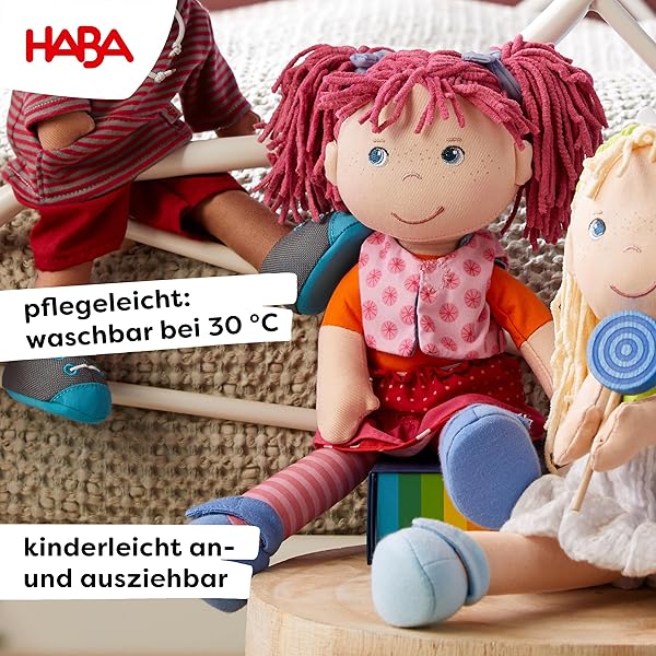 HABA HABA Lilli-Lou 12 Inch Soft Doll with Pink Hair Blue Eyes Embroidered Face Machine Washable Baby Doll for Ages 18 Months and Up - View 3 of 8