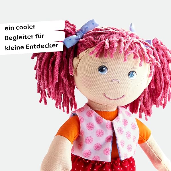 HABA HABA Lilli-Lou 12 Inch Soft Doll with Pink Hair Blue Eyes Embroidered Face Machine Washable Baby Doll for Ages 18 Months and Up - View 5 of 8
