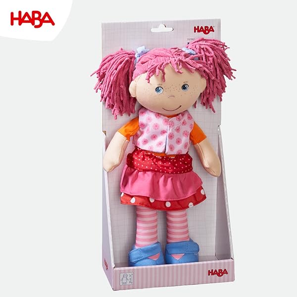 HABA HABA Lilli-Lou 12 Inch Soft Doll with Pink Hair Blue Eyes Embroidered Face Machine Washable Baby Doll for Ages 18 Months and Up - View 8 of 8