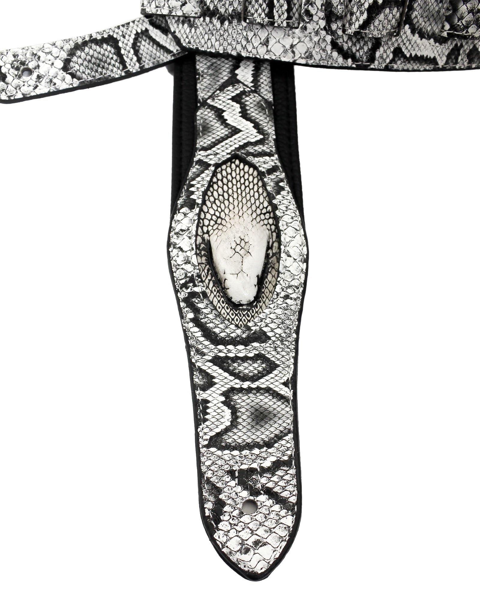 Walker and Williams SF03 White Black Snake Pattern Guitar Strap with Snakehead for Comfortable Playing - View 3 of 8