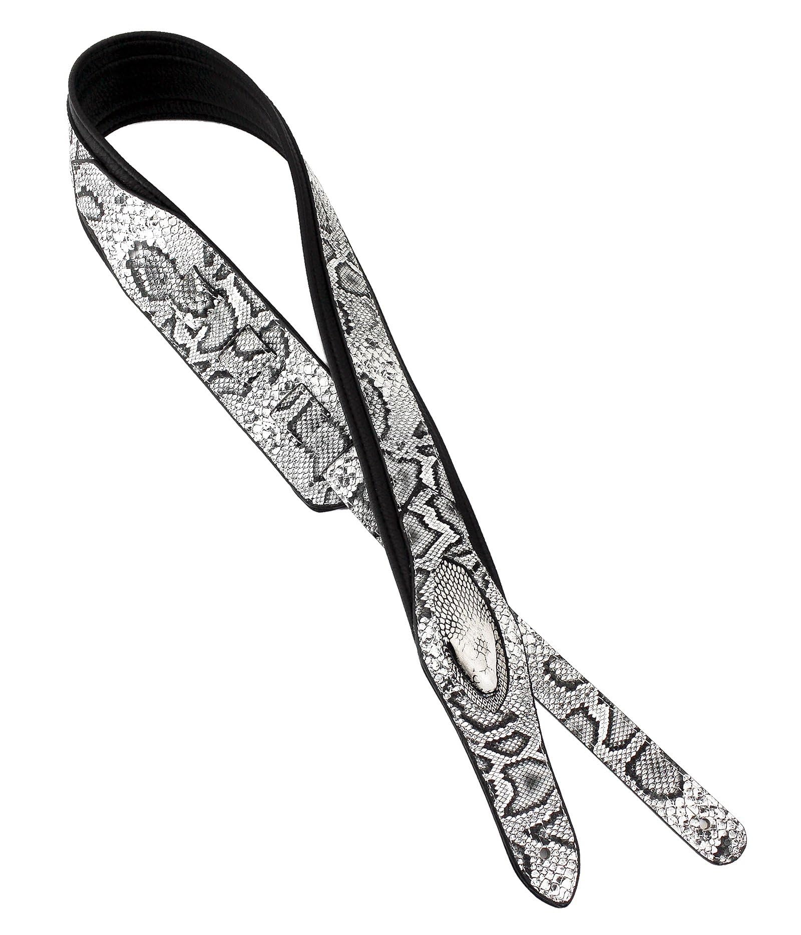 Walker and Williams SF03 White Black Snake Pattern Guitar Strap with Snakehead for Comfortable Playing - View 4 of 8
