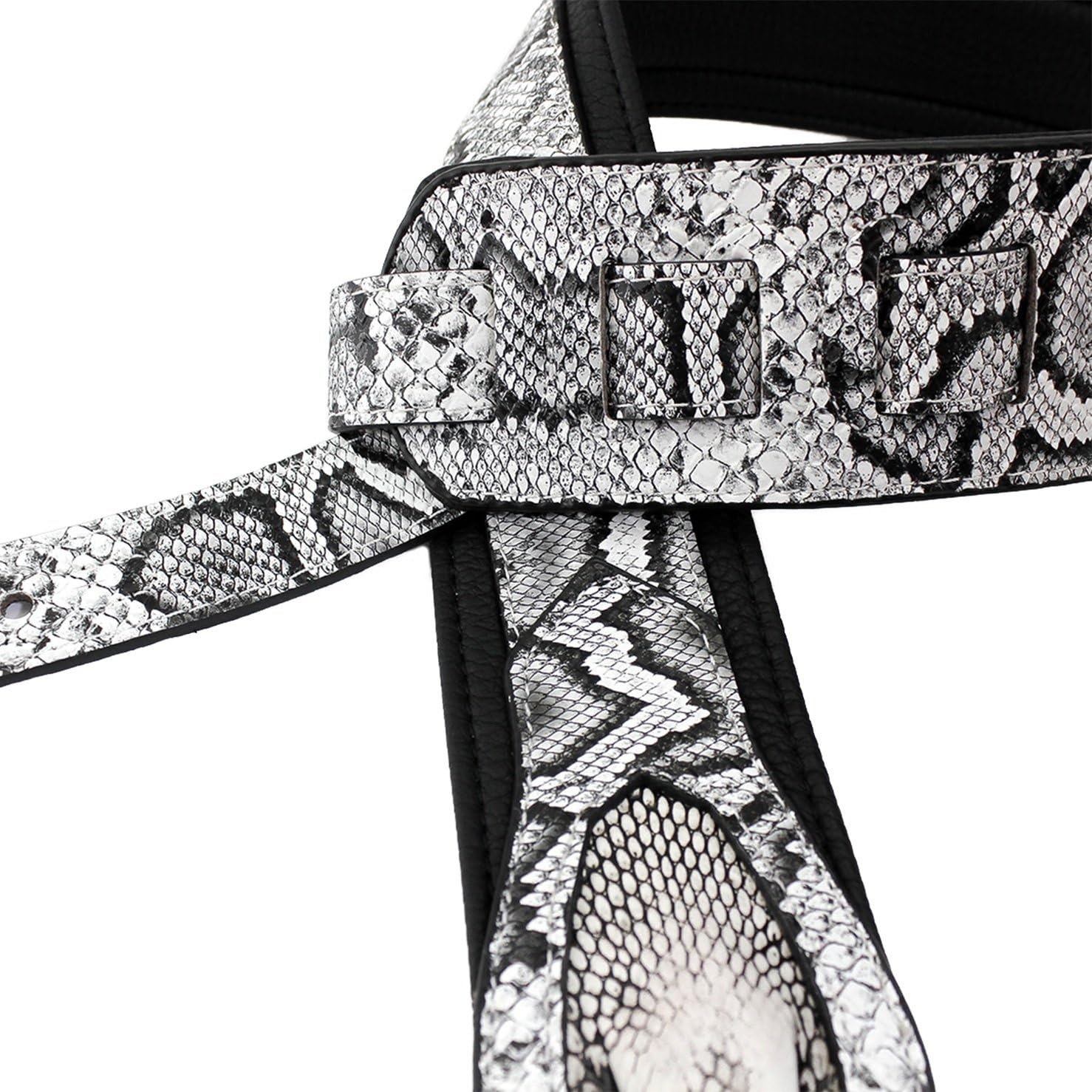 Walker and Williams SF03 White Black Snake Pattern Guitar Strap with Snakehead for Comfortable Playing - View 5 of 8