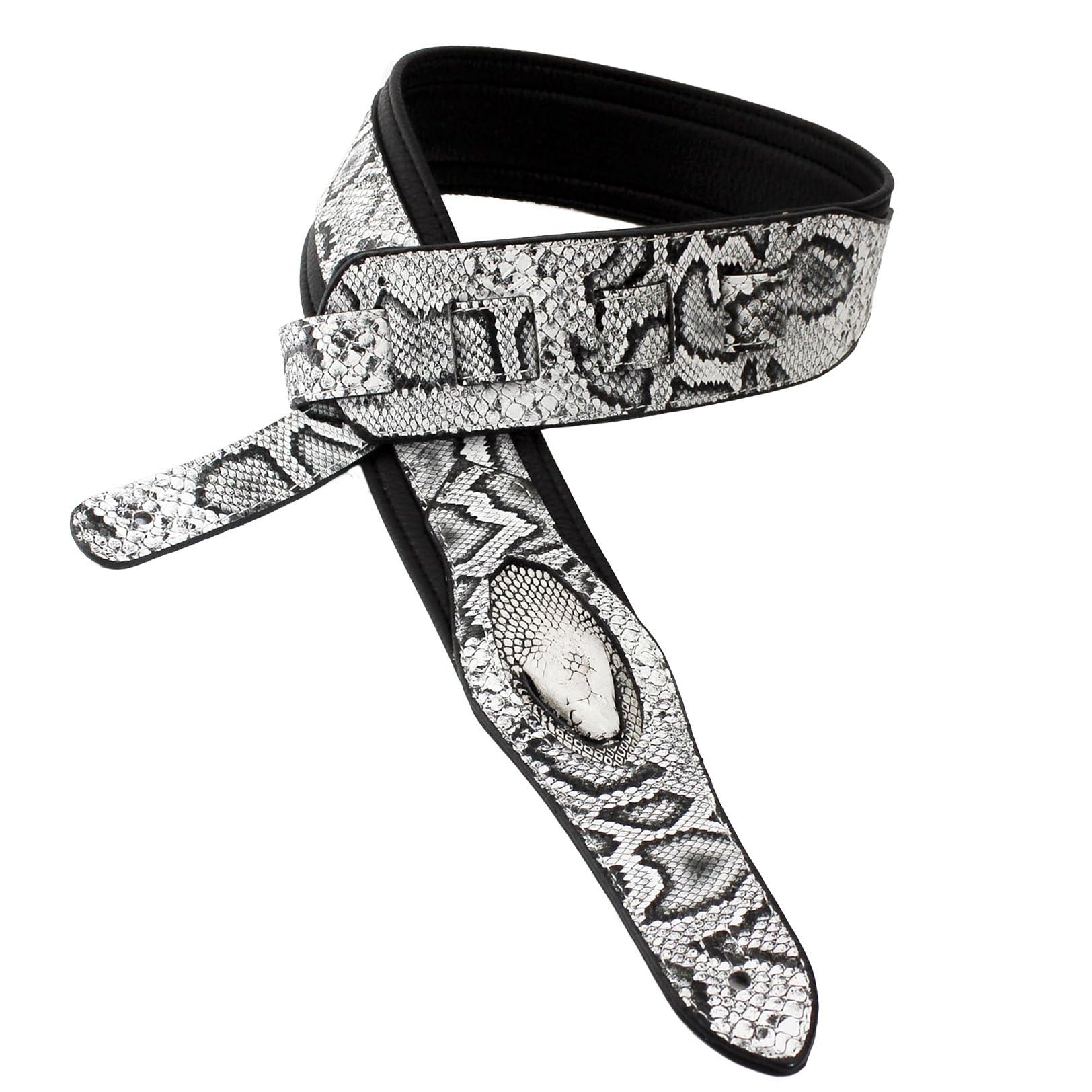Walker and Williams SF03 White Black Snake Pattern Guitar Strap with Snakehead for Comfortable Playing - View 6 of 8