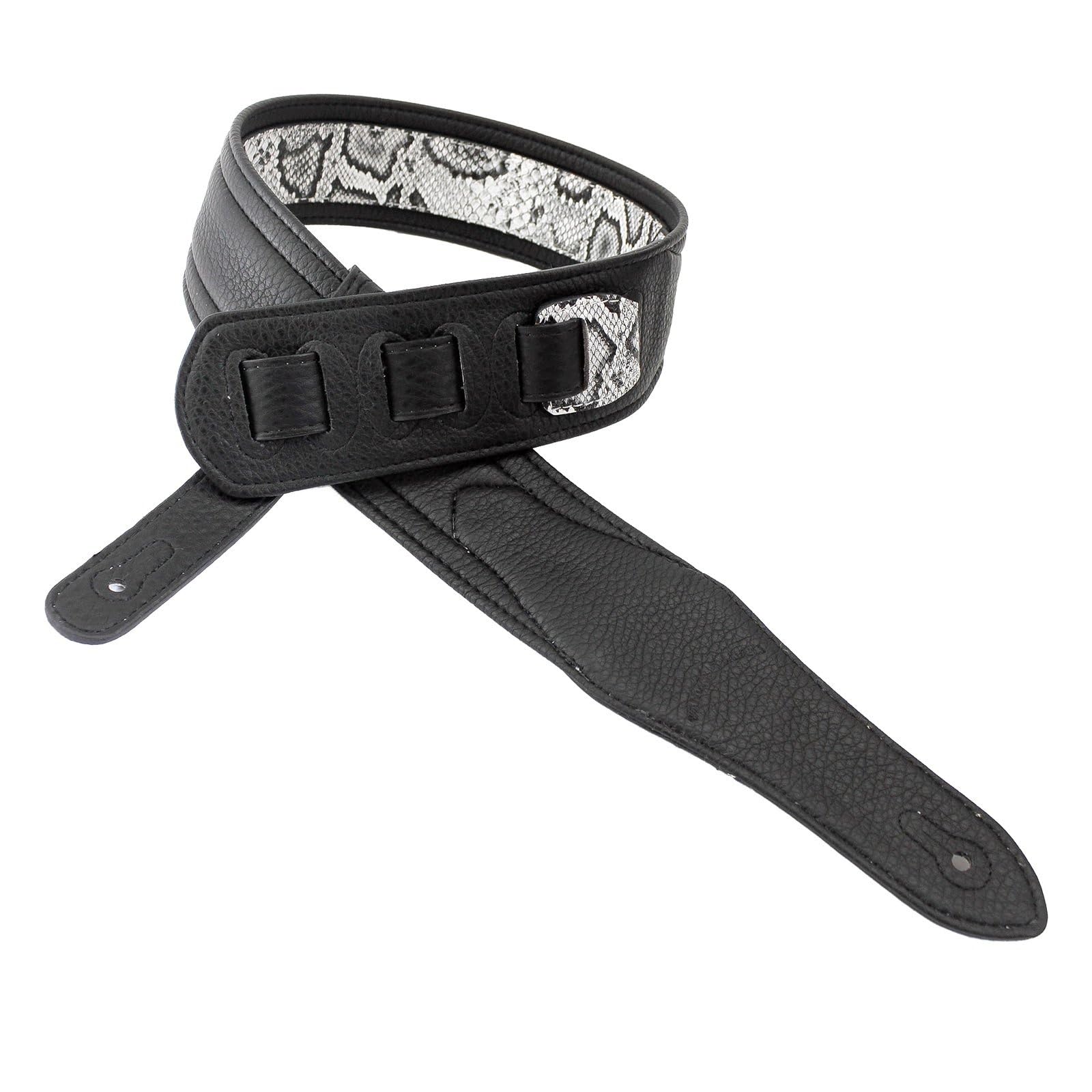 Walker and Williams SF03 White Black Snake Pattern Guitar Strap with Snakehead for Comfortable Playing - View 7 of 8