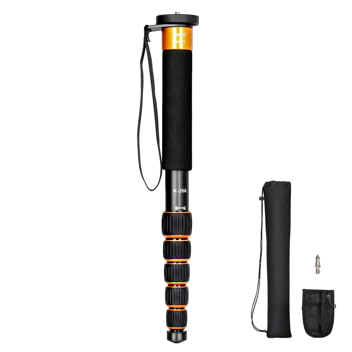 Koolehaoda 6 Section Monopod Compact Portable Photography Aluminum Alloy Unipod Stick Max Load 10kg Folding Size 15 inch K-266 Orange