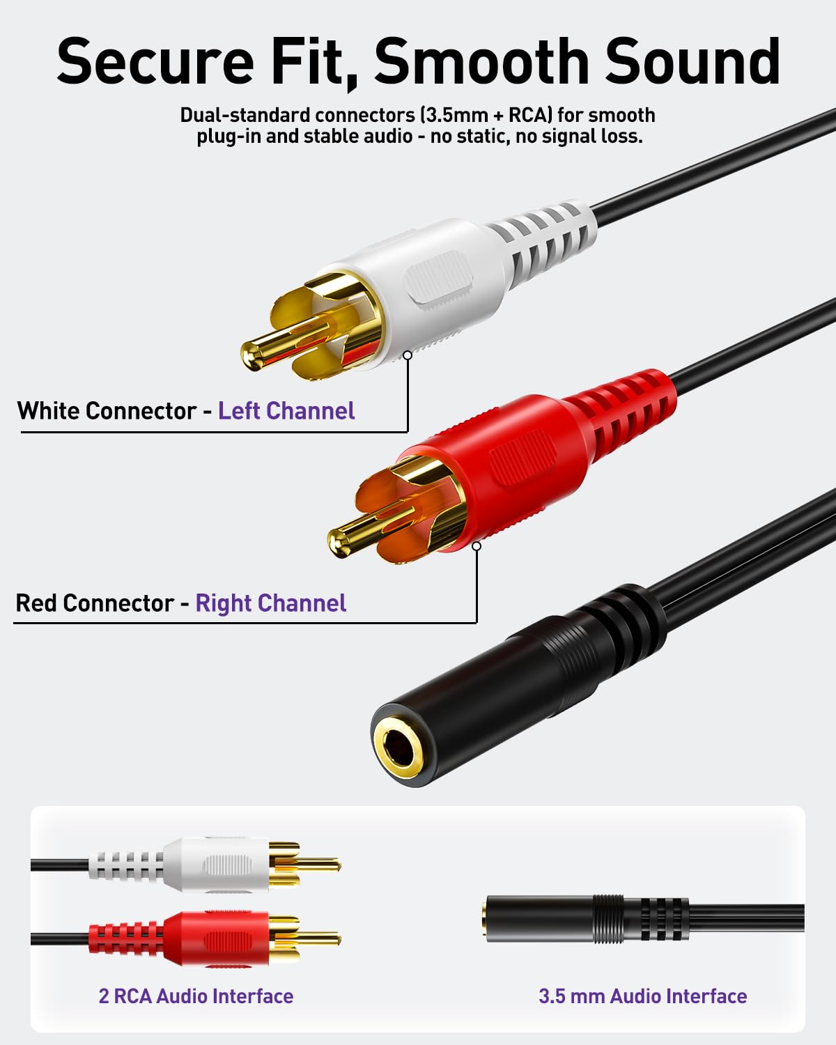 VCE VCE 3.5mm Female to 2 RCA Male Stereo Audio Y Cable 2-Pack Gold Plated Adapter for TV Smartphones MP3 Tablets Speakers Home Theater 8 inch - View 5 of 7