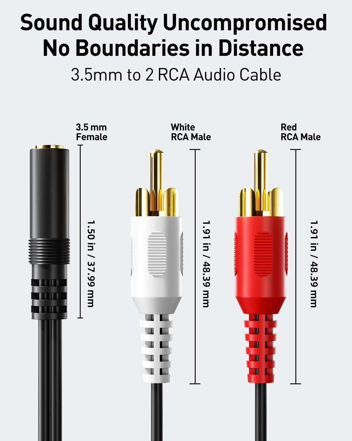 VCE VCE 3.5mm Female to 2 RCA Male Stereo Audio Y Cable 2-Pack Gold Plated Adapter for TV Smartphones MP3 Tablets Speakers Home Theater 8 inch - View 7 of 7