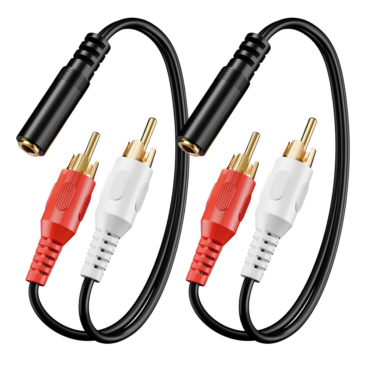 VCE 3.5mm Female to 2 RCA Male Stereo Audio Y Cable 2-Pack Gold Plated Adapter for TV Smartphones MP3 Tablets Speakers Home Theater 8 inch