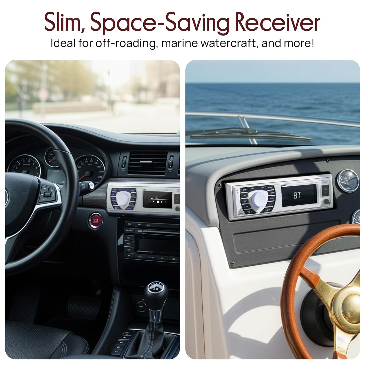 Pyle Pyle Marine Receiver and Speaker Kit with Bluetooth In-Dash Stereo and Waterproof Speakers for AM FM Radio and MP3 USB SD Readers - View 3 of 9