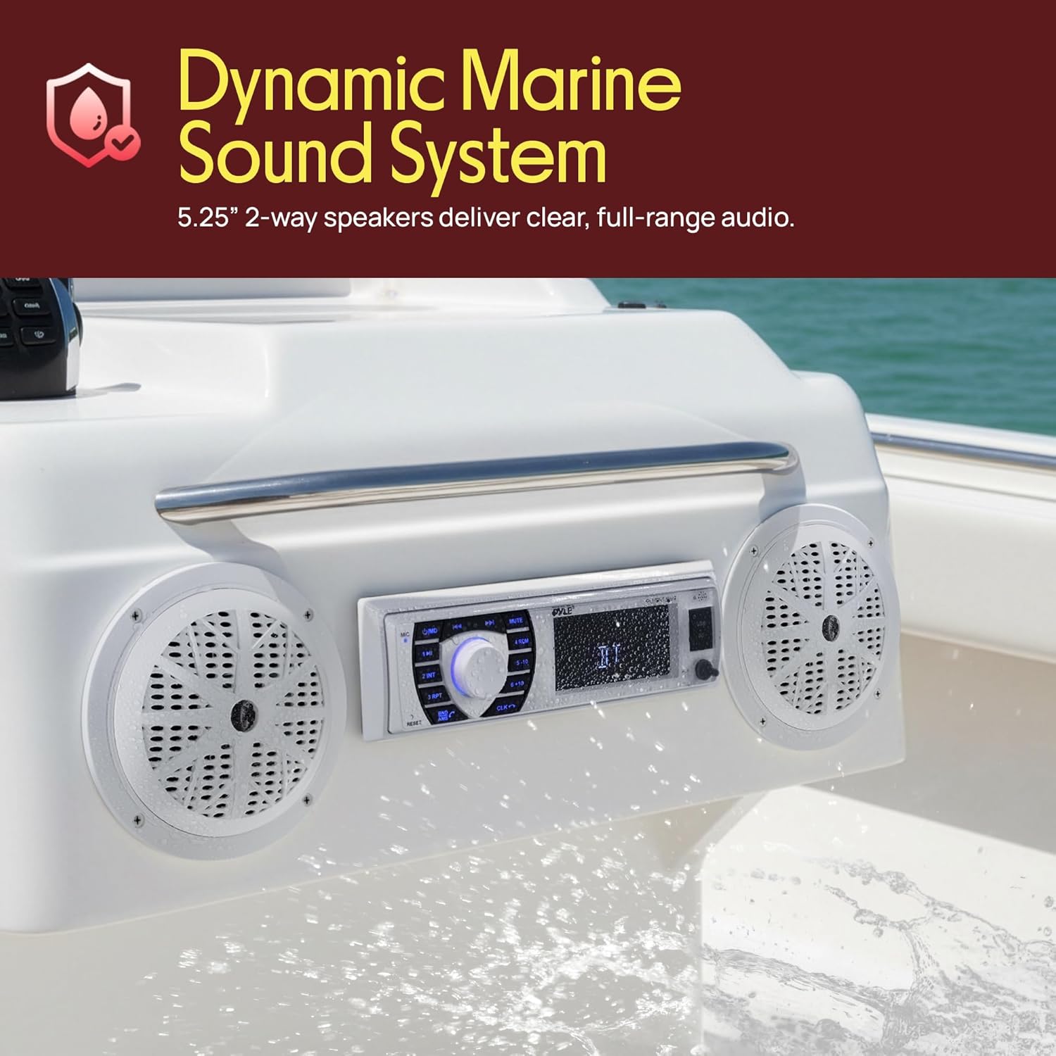 Pyle Pyle Marine Receiver and Speaker Kit with Bluetooth In-Dash Stereo and Waterproof Speakers for AM FM Radio and MP3 USB SD Readers - View 7 of 9
