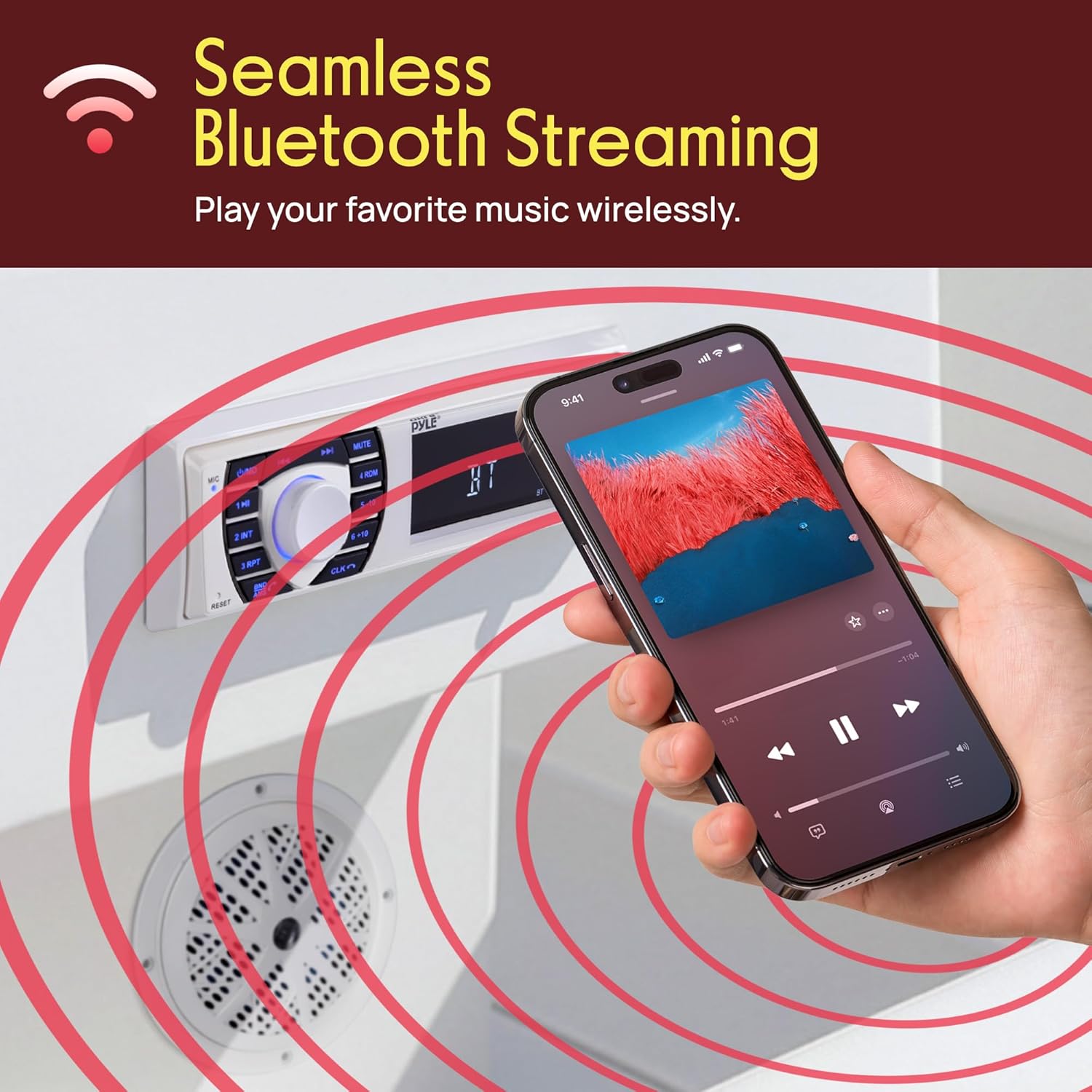 Pyle Pyle Marine Receiver and Speaker Kit with Bluetooth In-Dash Stereo and Waterproof Speakers for AM FM Radio and MP3 USB SD Readers - View 8 of 9