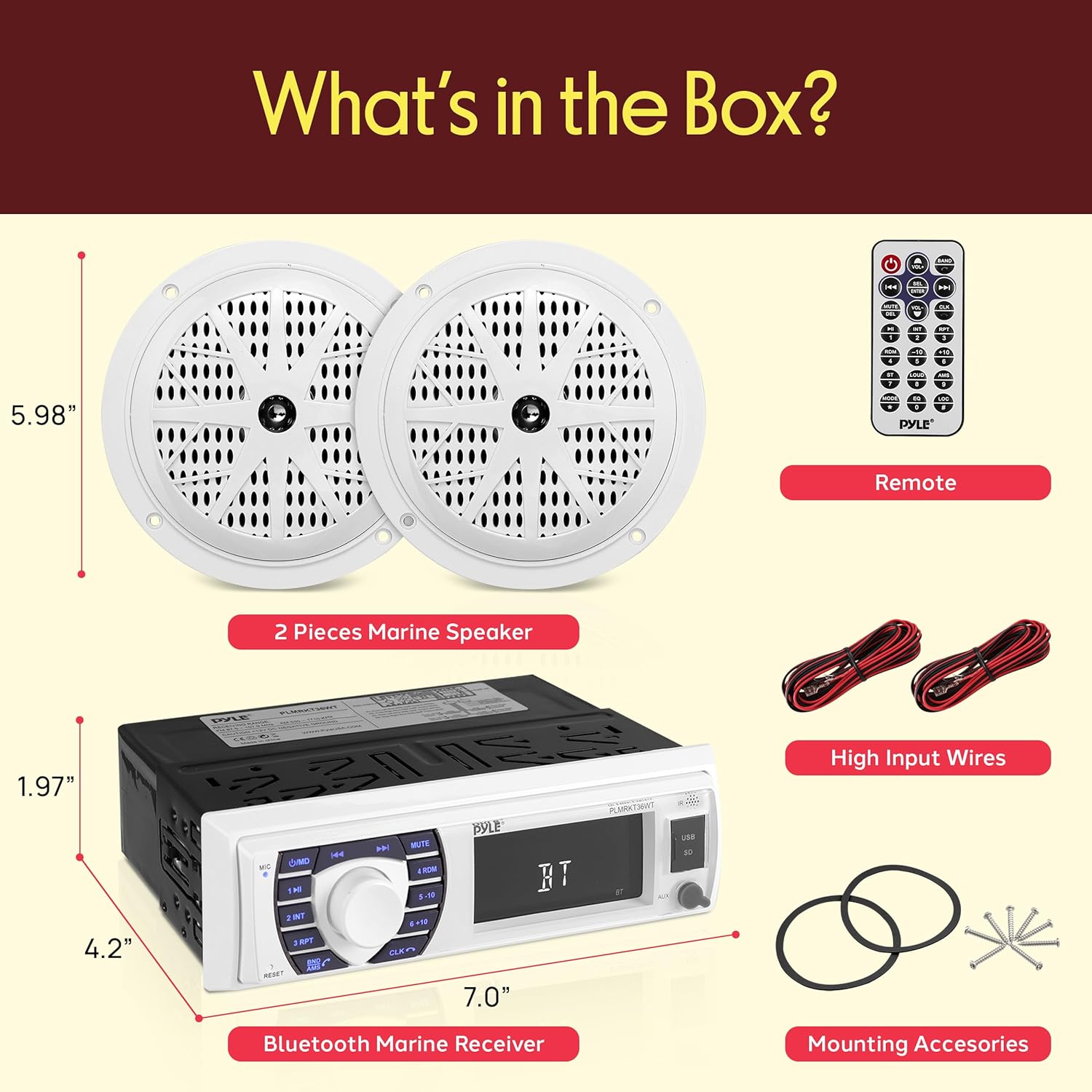 Pyle Pyle Marine Receiver and Speaker Kit with Bluetooth In-Dash Stereo and Waterproof Speakers for AM FM Radio and MP3 USB SD Readers - View 9 of 9