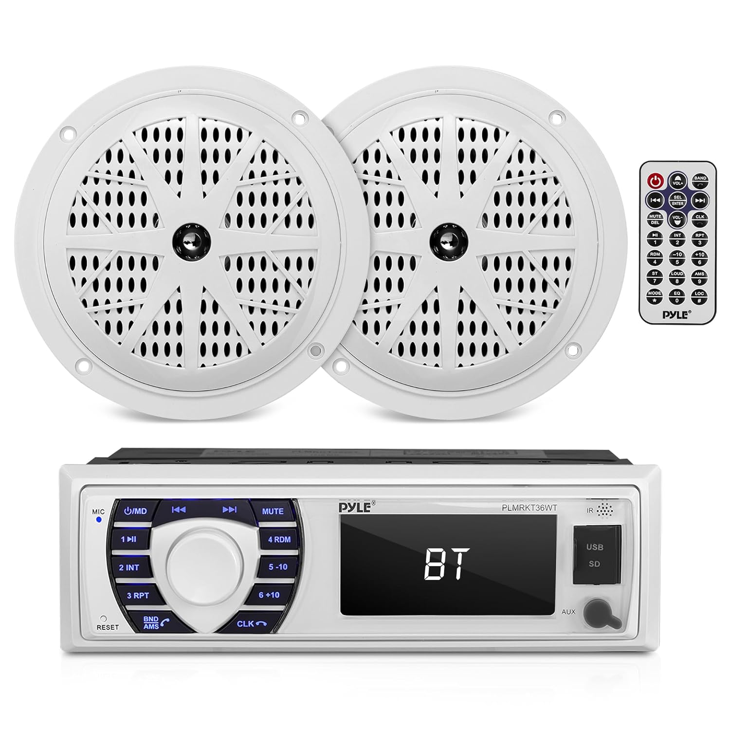 Pyle Pyle Marine Receiver and Speaker Kit with Bluetooth In-Dash Stereo and Waterproof Speakers for AM FM Radio and MP3 USB SD Readers