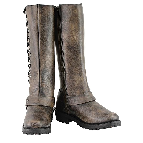 Milwaukee Leather Milwaukee Leather Women's Distressed Brown 14-inch Classic Harness Square Toe Motorcycle Boots MBL9368-11 - View 4 of 9