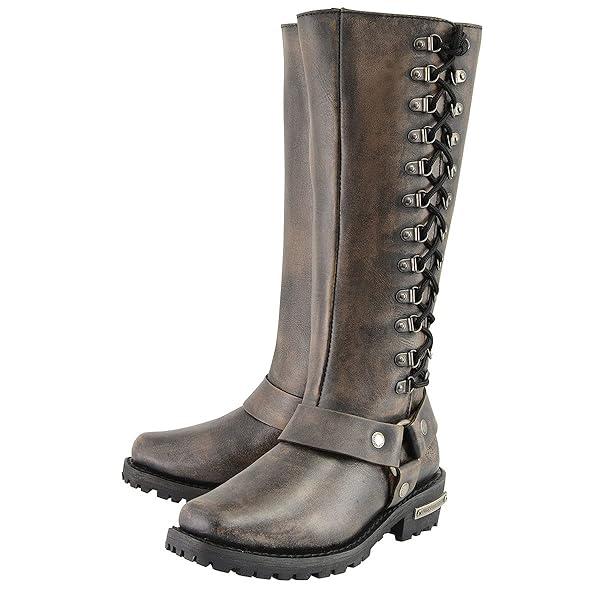 Milwaukee Leather Milwaukee Leather Women's Distressed Brown 14-inch Classic Harness Square Toe Motorcycle Boots MBL9368-11 - View 6 of 9