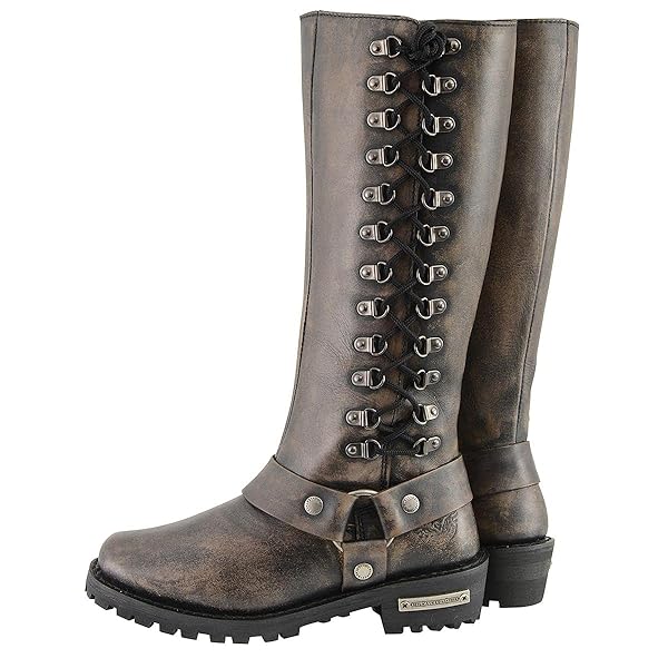 Milwaukee Leather Milwaukee Leather Women's Distressed Brown 14-inch Classic Harness Square Toe Motorcycle Boots MBL9368-11 - View 7 of 9
