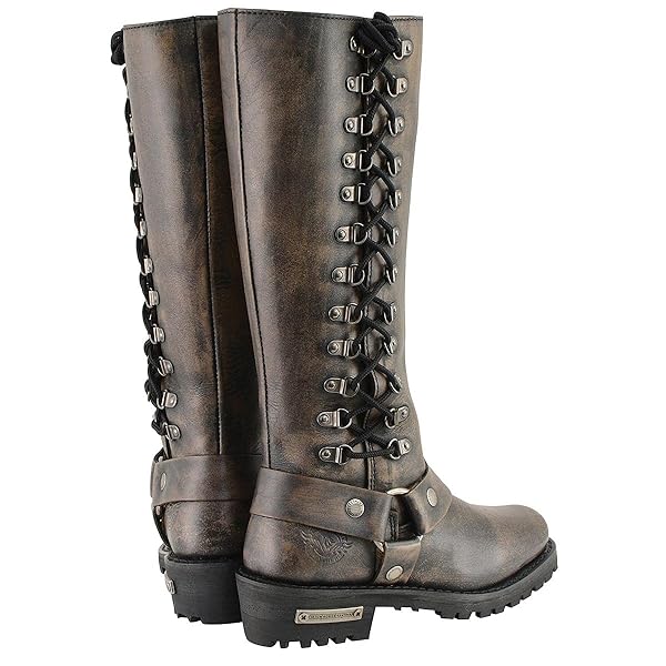 Milwaukee Leather Milwaukee Leather Women's Distressed Brown 14-inch Classic Harness Square Toe Motorcycle Boots MBL9368-11 - View 9 of 9