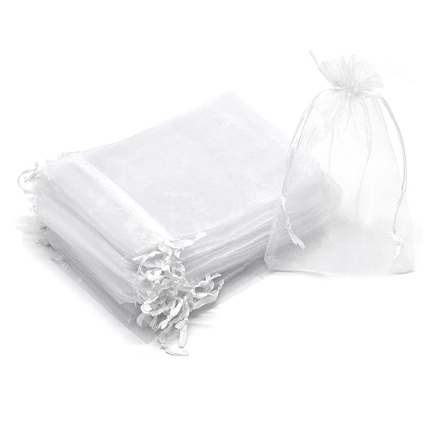 Bezall Bezall 100Pcs 4x6 Organza Bags - White Wedding Favor & Gift Pouches with Drawstring for Jewelry, Candy & Christmas