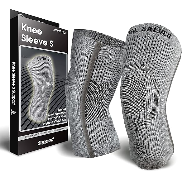 VITAL SALVEO Compression Recovery Knee Sleeve for Pain Relief and Joint Protection Ideal for Sports and Daily Wear Light Grey XL