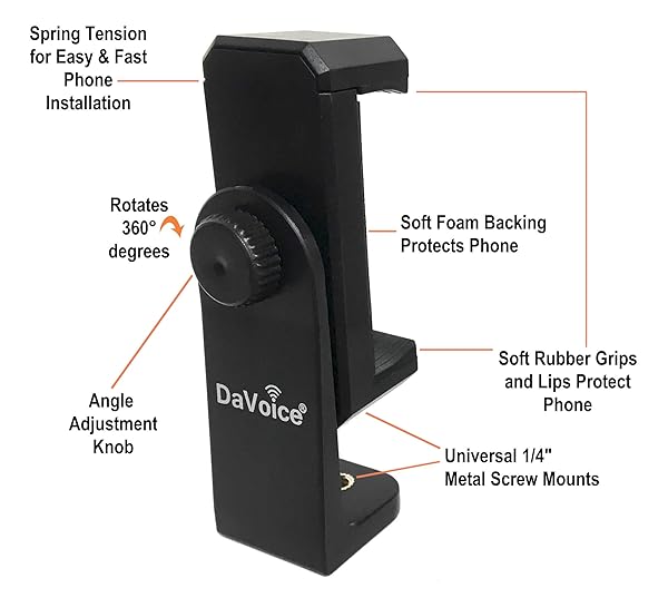 DaVoice DaVoice Tripod Phone Mount Adapter 360 Rotating Holder for iPhone Smartphone Camera Stand Universal Cell Phone Attachment Clip Clamp - View 3 of 9