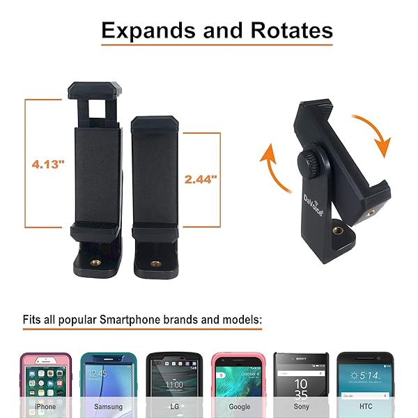 DaVoice DaVoice Tripod Phone Mount Adapter 360 Rotating Holder for iPhone Smartphone Camera Stand Universal Cell Phone Attachment Clip Clamp - View 4 of 9