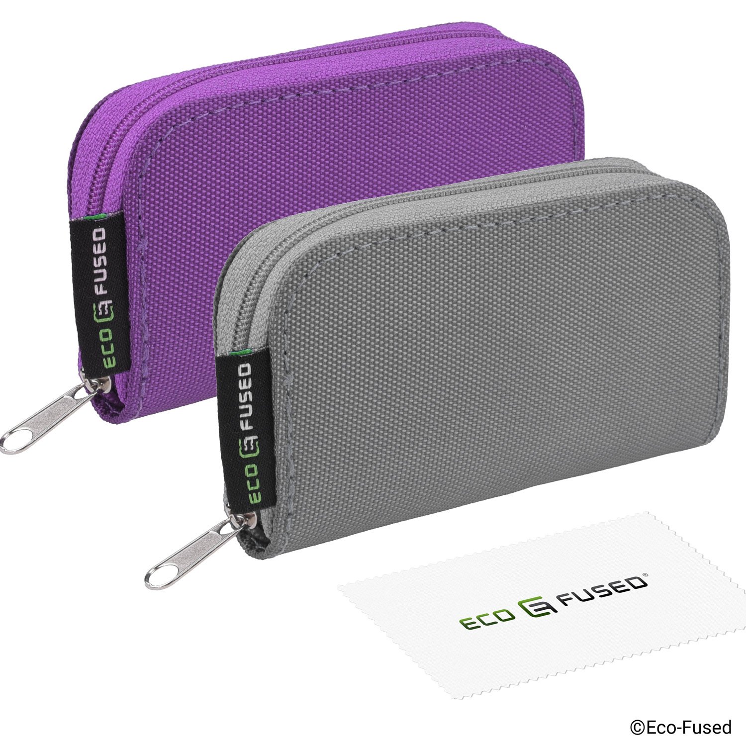 Memory Card Case 2 Pack Holds 22 SD SDHC Micro SD Mini SD and 4 CF Slots Storage Travel Microfiber Cleaning Cloth and Labels Grey Purple - View 7 of 7