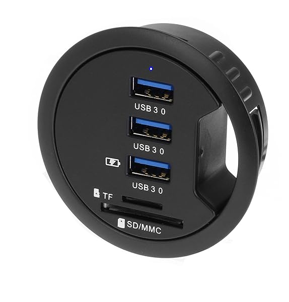 Sedna "SEDNA 2.5" Grommet Hole Desk Hub: USB 3.1 3-Port Charger & SD Card Reader"