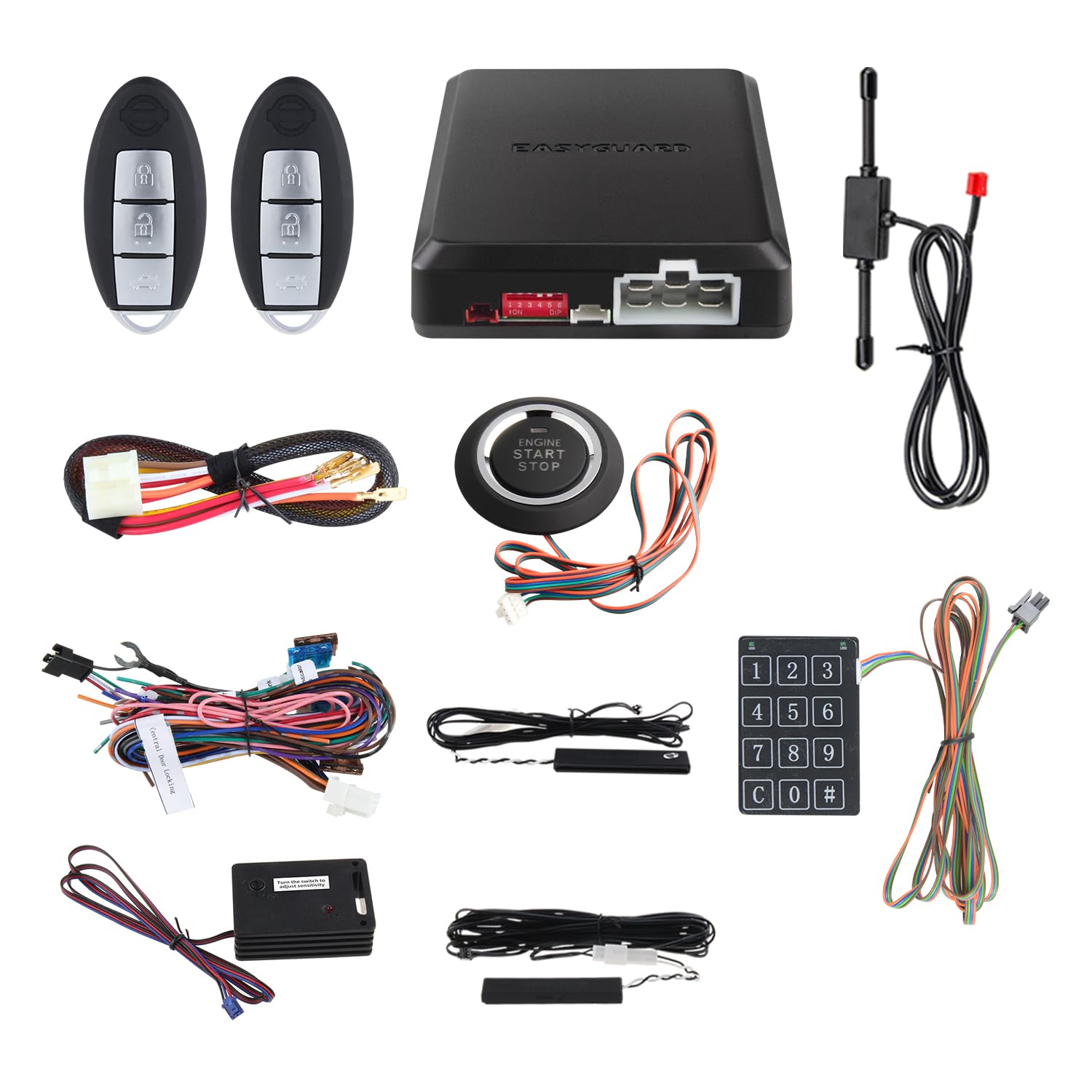 EASYGUARD EC002-NI-NS Smart Key PKE Car Security Alarm System with Keyless Entry Auto Start Stop and Touch Password Backup