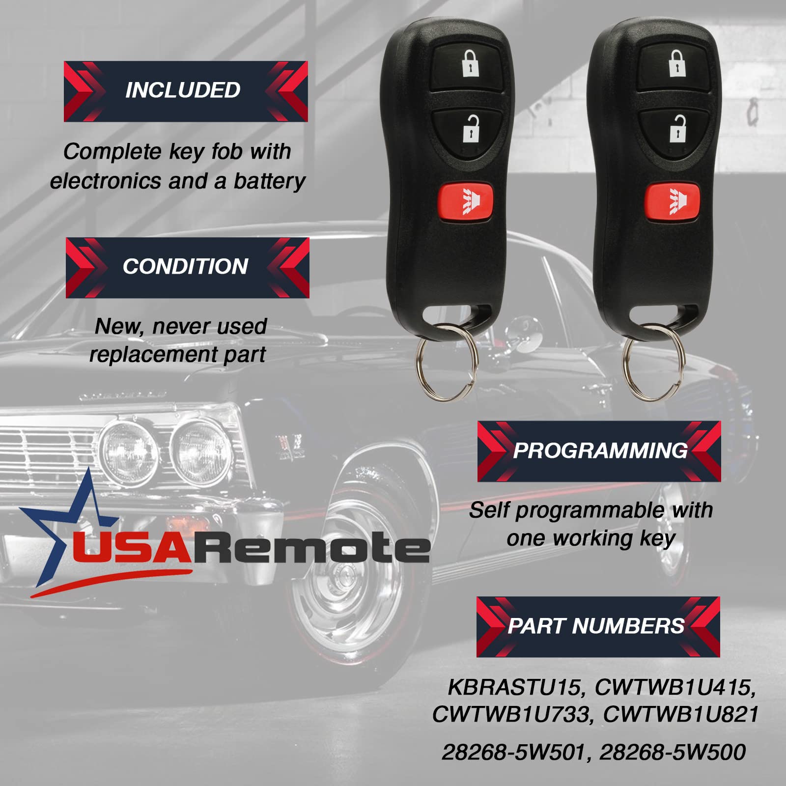 USARemote n-u15-3btn Key Fob Keyless Entry Remote for Nissan and Infiniti Set of 2 - View 3 of 6
