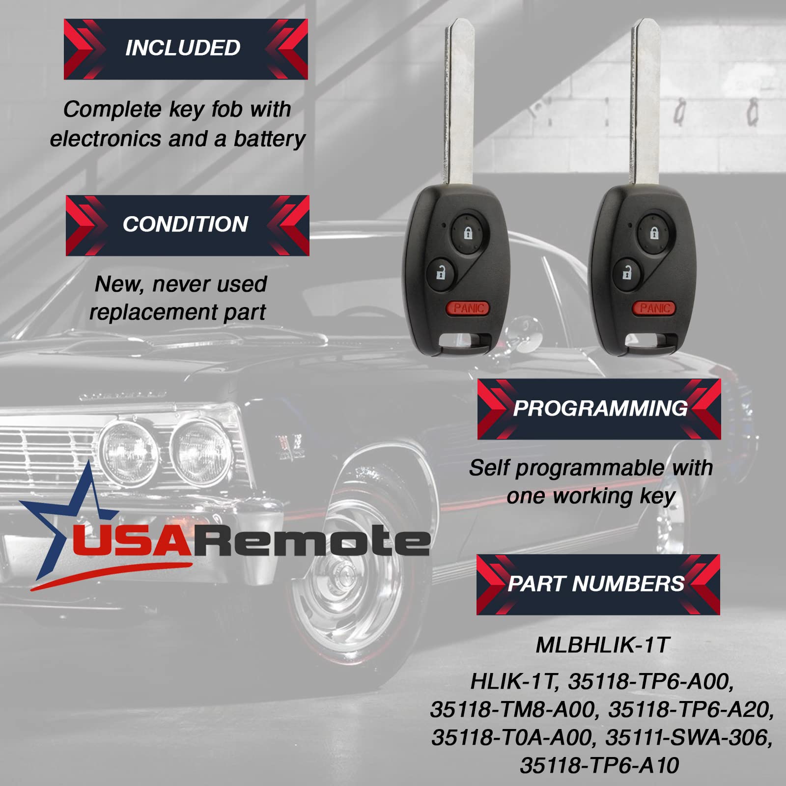 Key Fob Keyless Entry Remote Set of 2 for Honda Accord CR-V CR-Z Fit Insight 2007 to 2015 - View 3 of 6