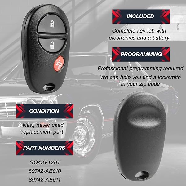 USARemote Key Fob Keyless Entry Remote Set of 2 for Toyota Tacoma Tundra Sienna Sequoia Highlander GQ43VT20T - View 4 of 7