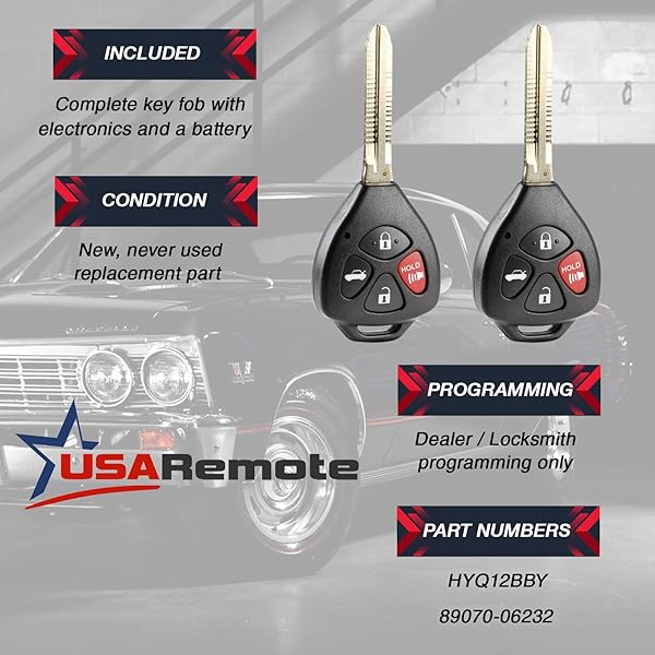 USARemote Toyota Camry Key Fob Set of 2 for 2007 2008 2009 2010 Keyless Entry Remote HYQ12BBY - View 4 of 7