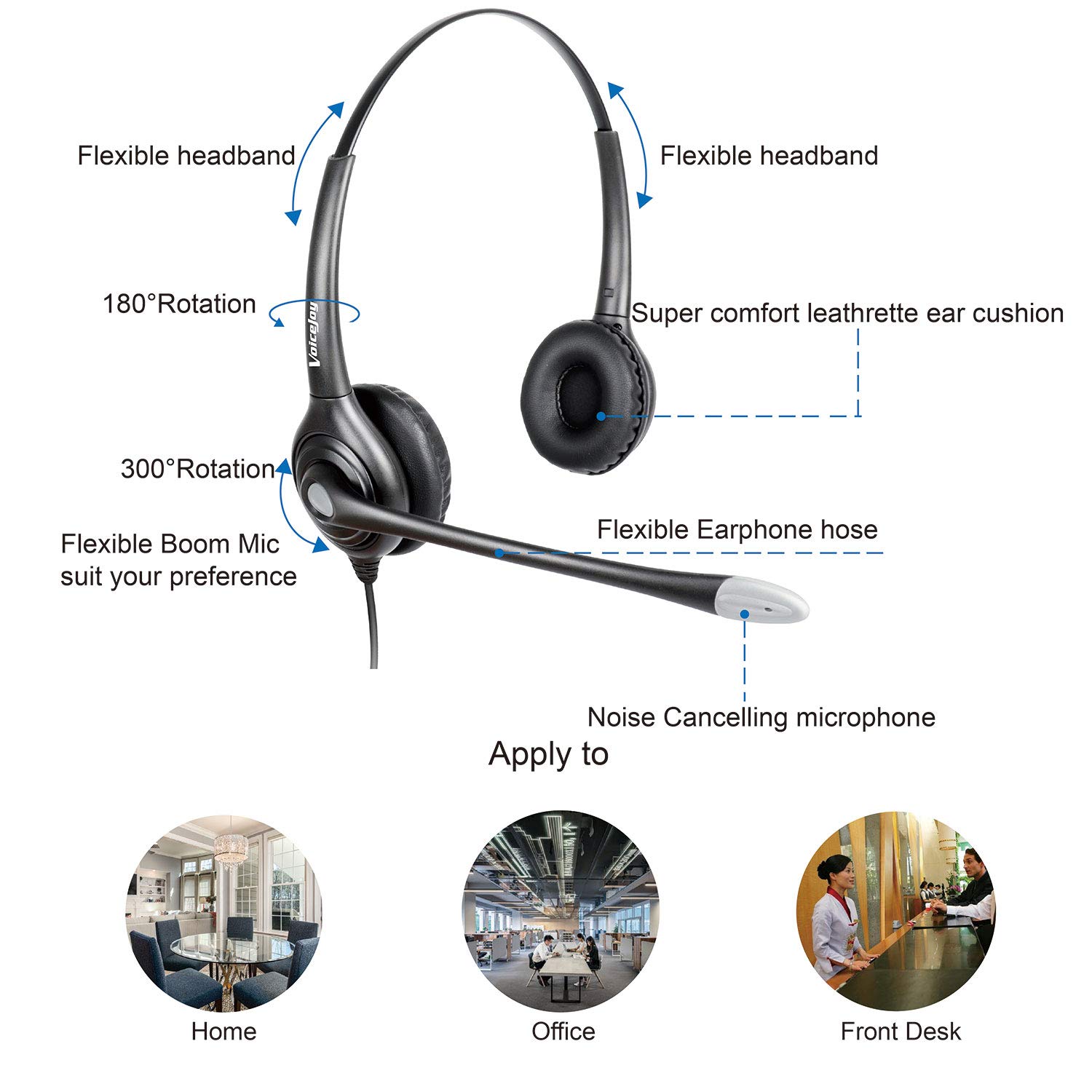 Binaural Noise Canceling Headset with HIS Cable for Avaya IP Phones 1608 1616 9601 9608 9611 9611G 9620 9621 9630 9631 9640 9641 9650 9670 J139 J169 J179 - View 2 of 5