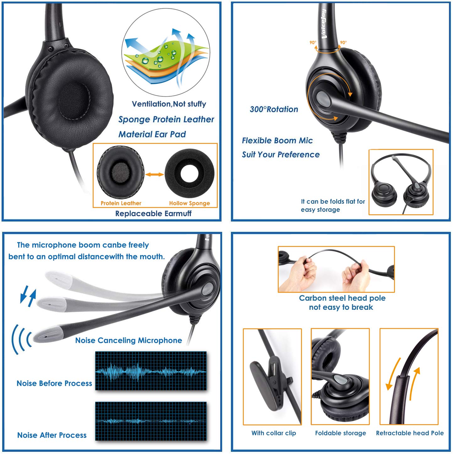 Binaural Noise Canceling Headset with HIS Cable for Avaya IP Phones 1608 1616 9601 9608 9611 9611G 9620 9621 9630 9631 9640 9641 9650 9670 J139 J169 J179 - View 3 of 5