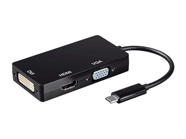 USB Type-C to 4K HDMI Single Link DVI and VGA Passive Adapter Black for High-Quality Video Output