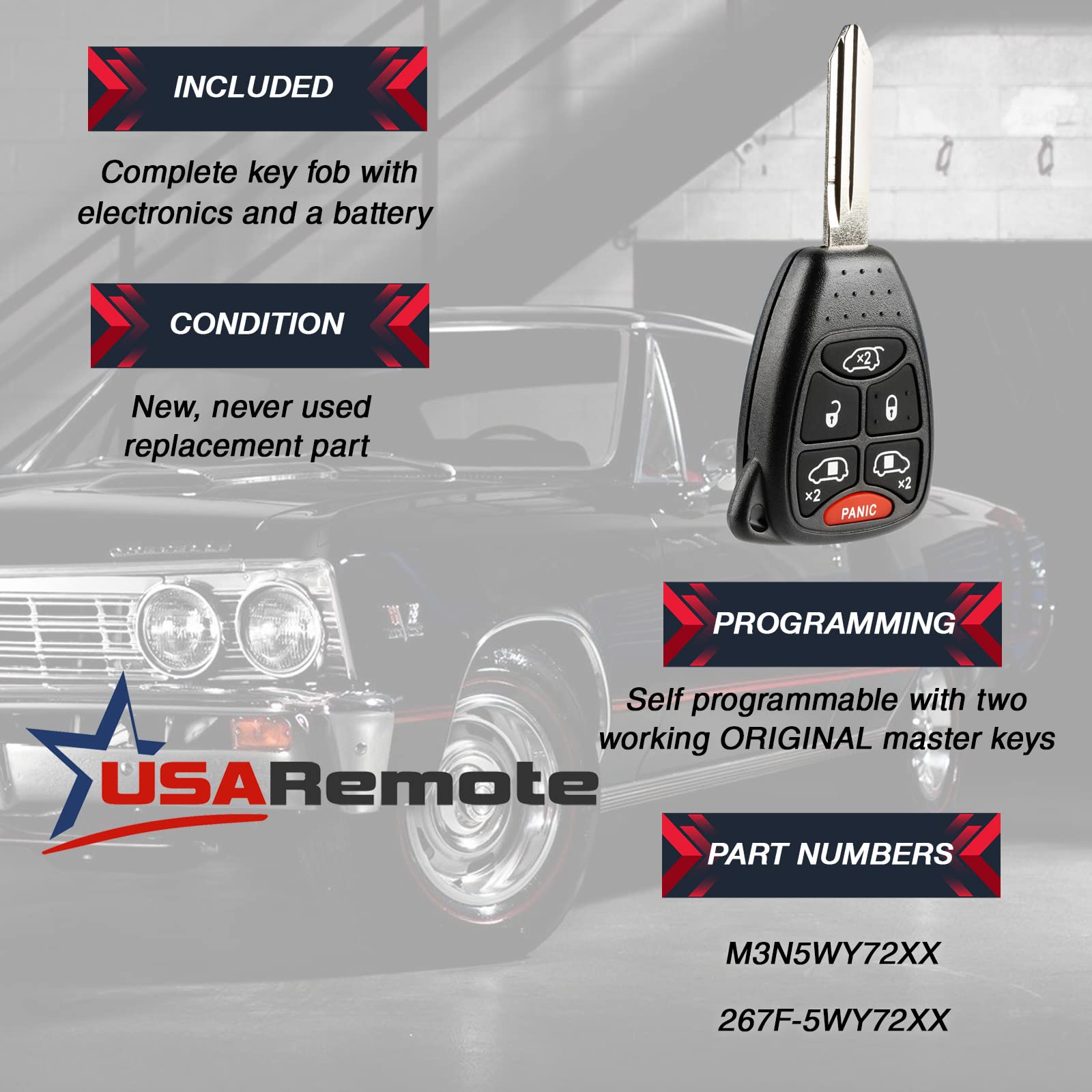 Car Key Fob Keyless Entry Remote for 2004 to 2007 Dodge Caravan and Chrysler Town Country M3N5WY72XX - View 3 of 6